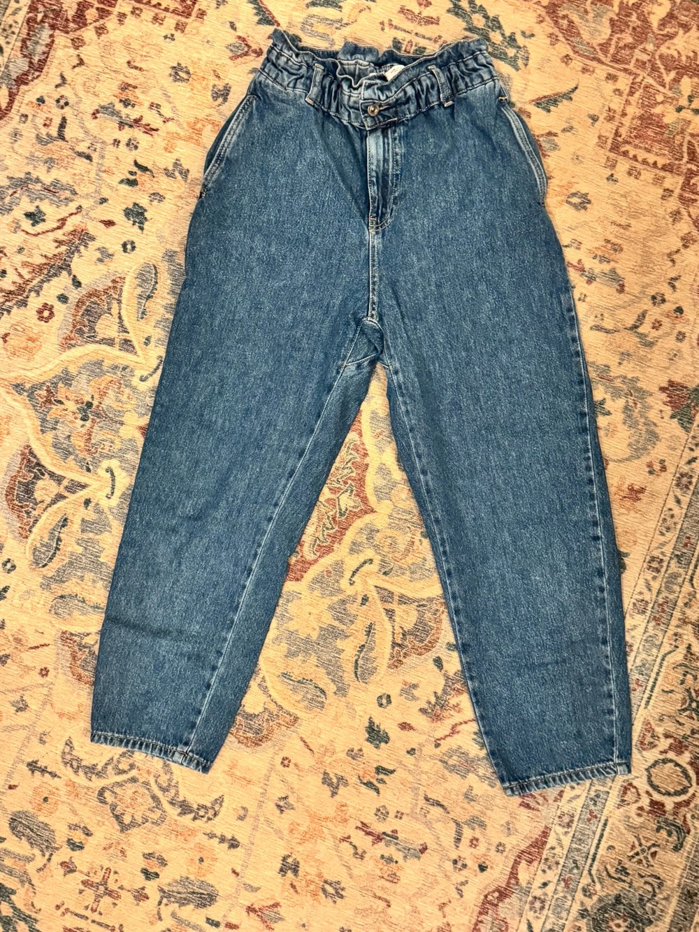Zara High-Rise Blue Paperbag Waist Jeans